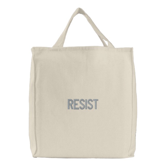 Resist light pink white modern elegant embroidered tote bag (Front)