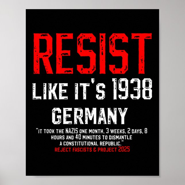 Resist Like It's 1938 Germany Reject Fascism Proje Poster (Front)