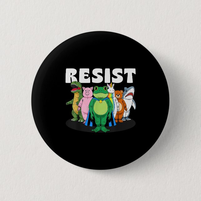 Resist No King Portland Frog Costume Activists Gro Button (Front)