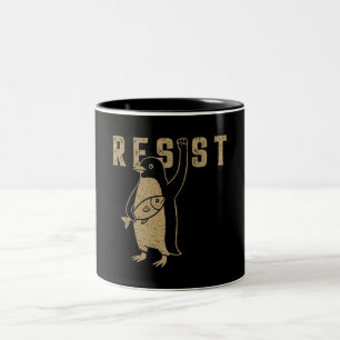 Resist Penguin Activism Graphic Design Vintage Two-Tone Coffee Mug
