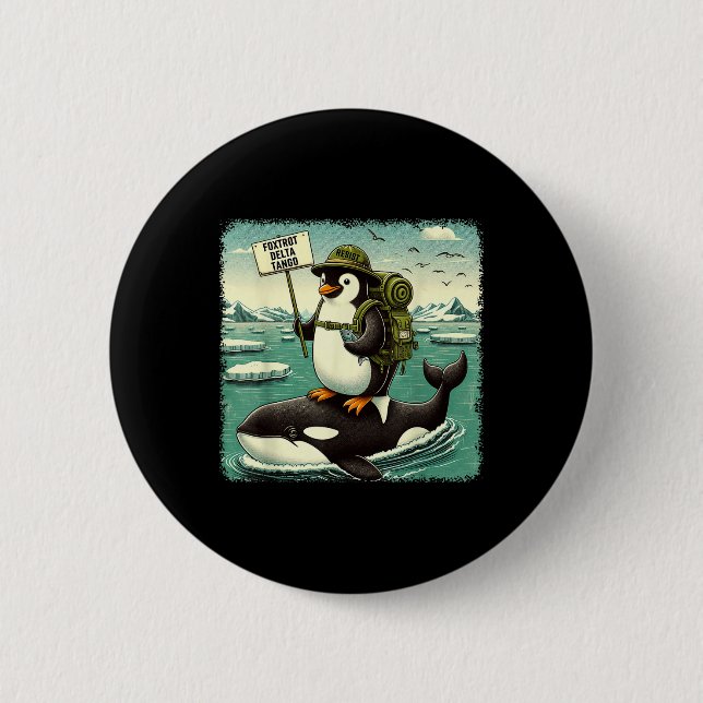 Resist Penguin Activism Graphic Funny Penguin Agai Button (Front)