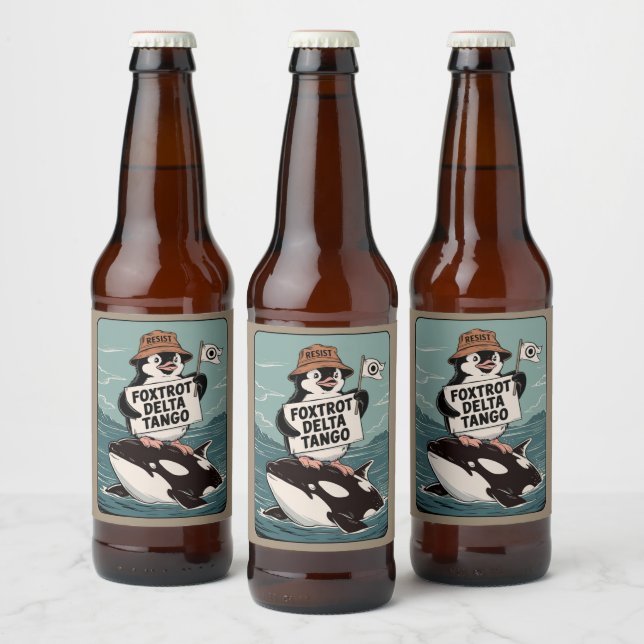 Resist Penguin Activism Vintage Protest  Beer Bottle Label (Bottles)