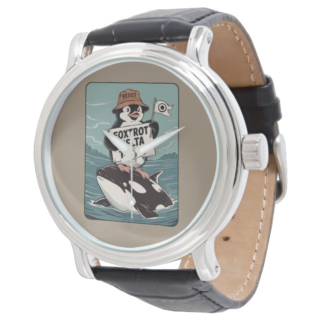 Resist Penguin Activism Vintage Protest  Watch (Angled)
