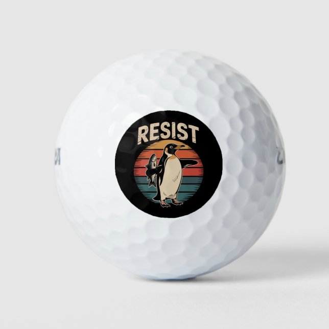 Resist Penguins Activism Protest Tariffs Retro Golf Balls (Front)