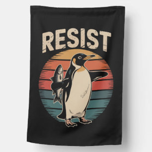 Resist Penguins Activism Protest Tariffs Retro House Flag