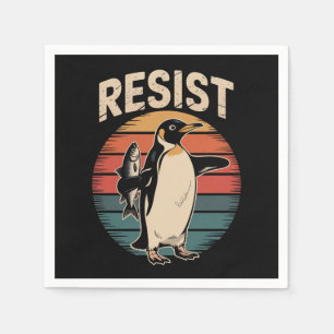 Resist Penguins Activism Protest Tariffs Retro Napkins