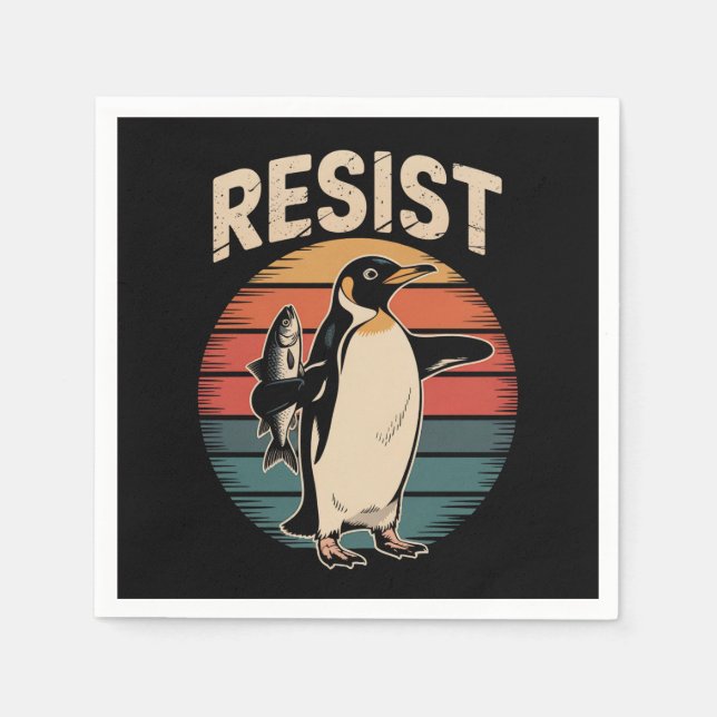 Resist Penguins Activism Protest Tariffs Retro Napkins (Front)