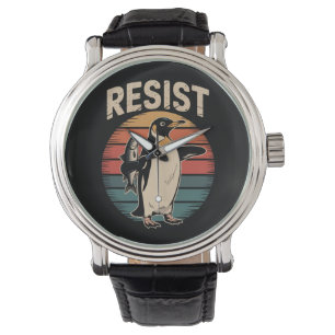 Resist Penguins Activism Protest Tariffs Retro Watch