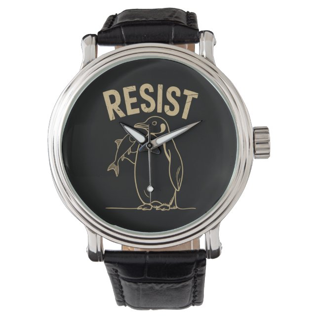 Resist Penguins Activism Protest Vintage Watch (Front)