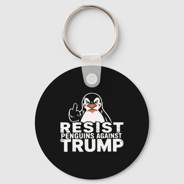 Resist Penguins Against Trump Tariffs Middle Finge Keychain (Front)