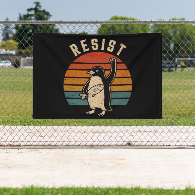 Resist Penguins Protest Against Tariffs Banner (Insitu)