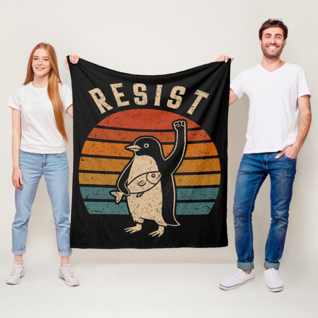 Resist Penguins Protest Against Tariffs Fleece Blanket (In Situ)