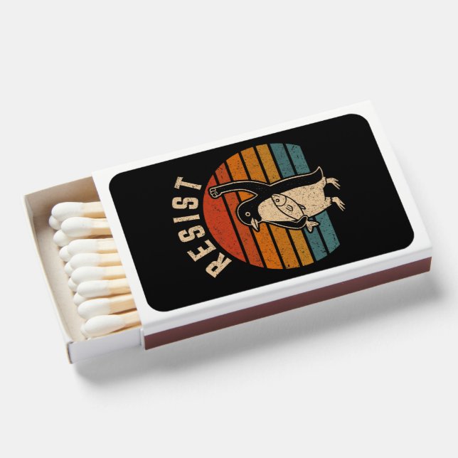 Resist Penguins Protest Against Tariffs Matchboxes (Front Open)
