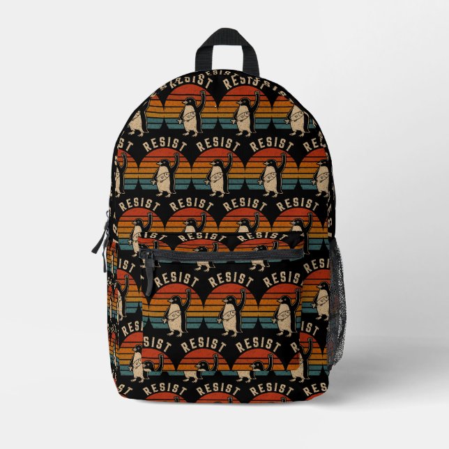 Resist Penguins Protest Against Tariffs Printed Backpack (Front)