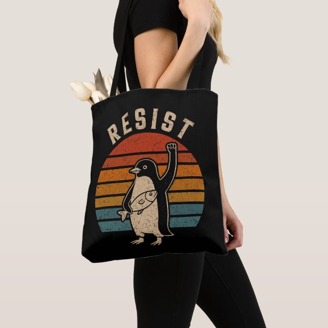 Resist Penguins Protest Against Tariffs Tote Bag (Close Up)