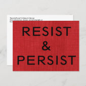 Resist & Persist, black text on Red Linen Photo Postcard (Front/Back)
