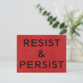 Resist & Persist, black text on Red Linen Photo Postcard (Standing Front)