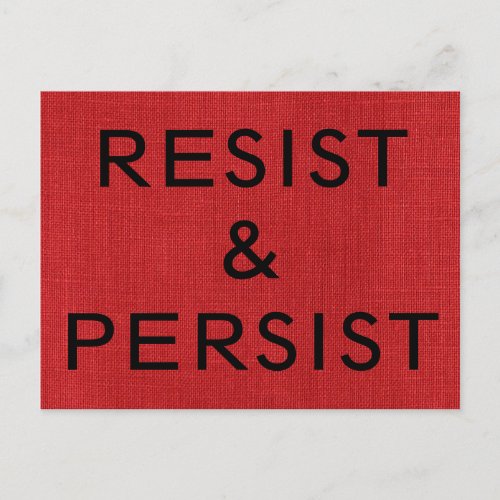 Resist  Persist black text on Red Linen Photo Postcard