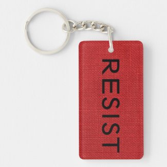 Resist Persist bold black text on Red Linen Photo Keychain