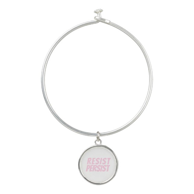 "Resist Persist" light pink white Bangle Bracelet (Front)