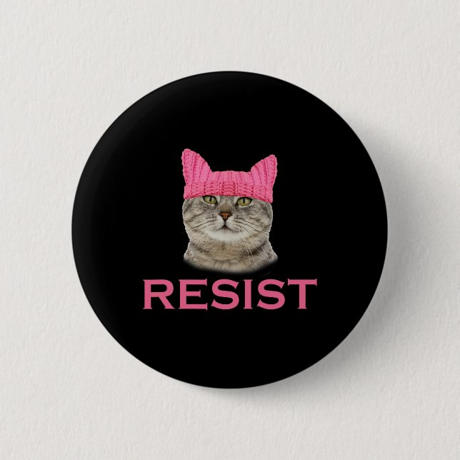 Resist Persist Protest March Cat Hat  Button (Front)
