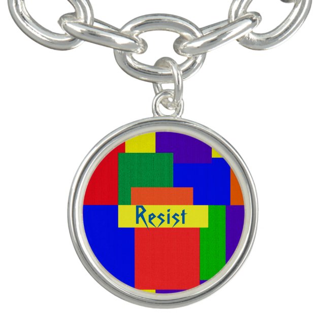 Resist Rainbow Patchwork Quilt Charm Bracelet