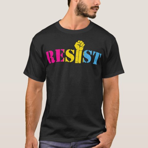 Resist Raised Fist LGBTQ Pride Panseual Pan Flag M T_Shirt