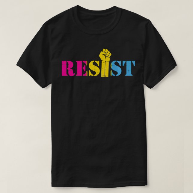 Resist Raised Fist LGBTQ Pride Panseual Pan Flag M T-Shirt (Design Front)