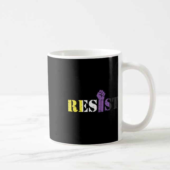 Resist Raised Fist Protest Lgbtq Non-binary Flag G Coffee Mug (Right)