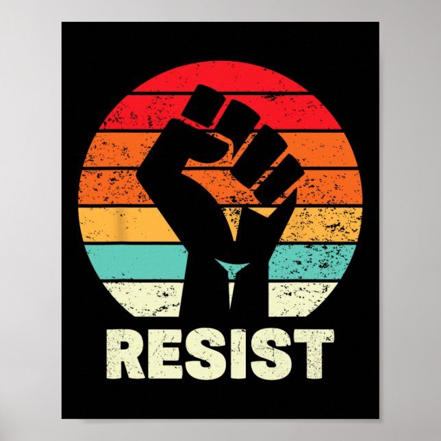 Resist Raised Fist Retro Sunset Equality And Freed Poster (Front)