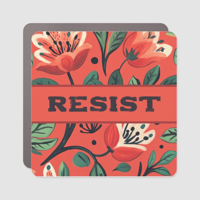 Resist Red Flower Car Magnet (Front)