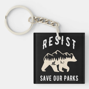 Resist Save Our Parks Alt US National Parks Bear Keychain