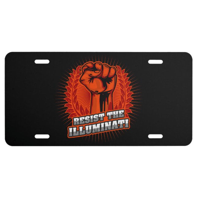 Resist The Illuminati Orange Raised Fist License Plate (Front)