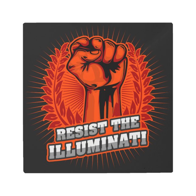 Resist The Illuminati Orange Raised Fist Metal Print (Front)