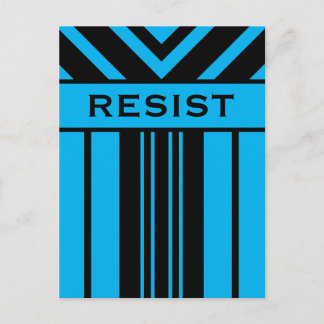 Resist Vibrant Blue and Black Stripes & Chevrons Postcard