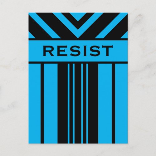 Resist Vibrant Blue and Black Stripes  Chevrons Postcard