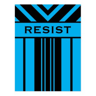 Resist Vibrant Blue and Black Stripes & Chevrons Postcard