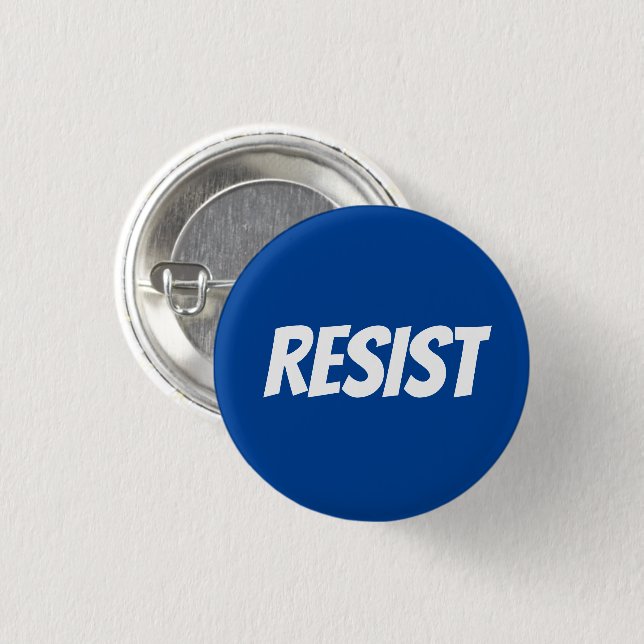 Resist white and blue modern typography button (Front & Back)