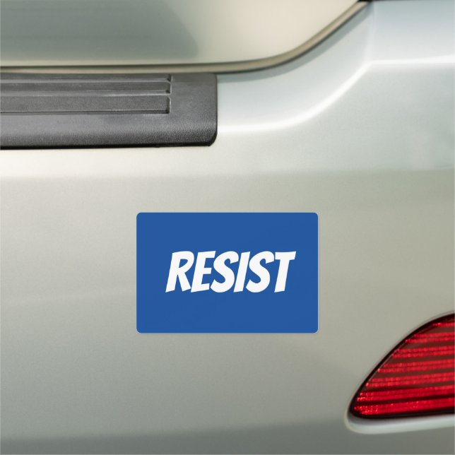 "resist" white letters - blue background car magnet (In Situ)