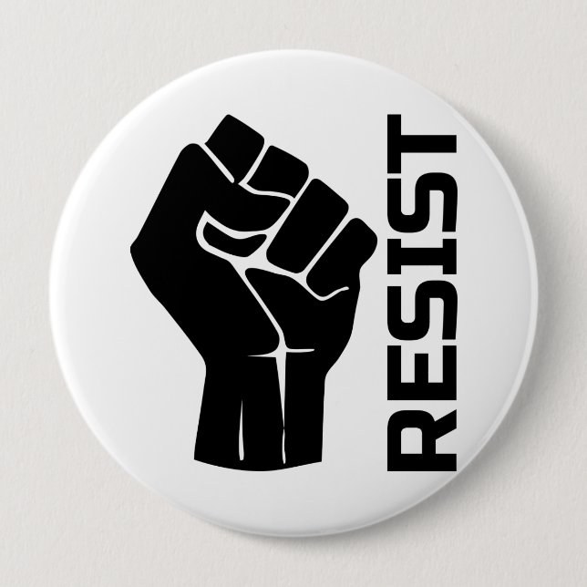 Resist with fist - in black 0002 button (Front)