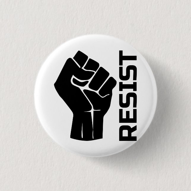 Resist with fist - in black 0002 button (Front)