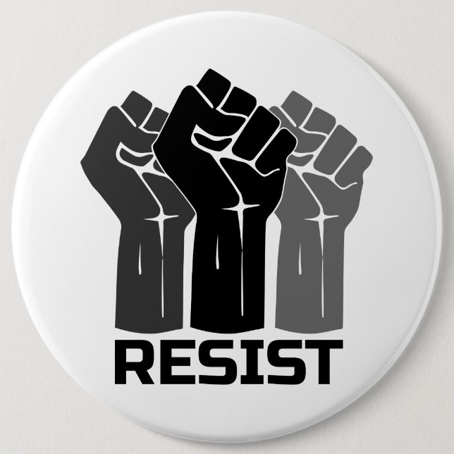 Resist with fist - in black 0003 button (Front)