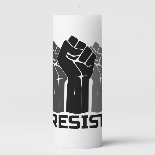 Resist with fist - in black 0003 pillar candle (Front)