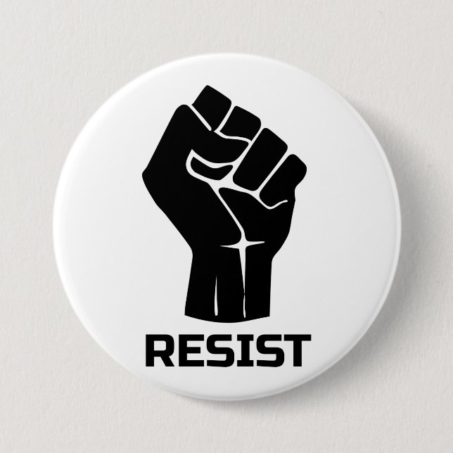 Resist with fist - in black button (Front)