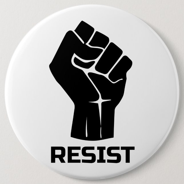Resist with fist - in black button (Front)