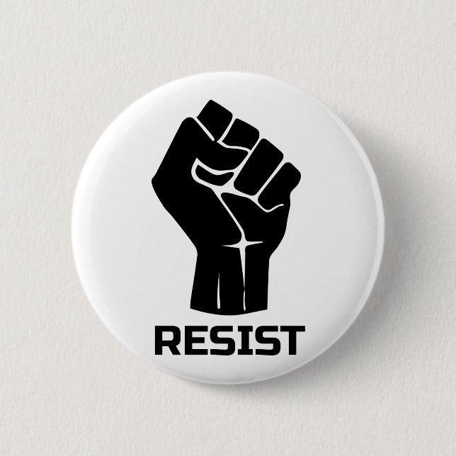 Resist with fist - in black button (Front)