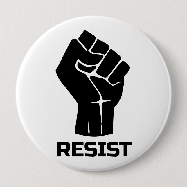 Resist with fist - in black button (Front)