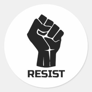 Resist with fist - in black classic round sticker