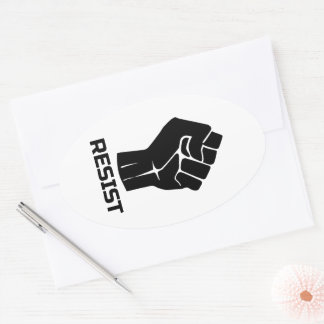 Resist with fist - in black oval sticker