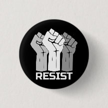 Resist with fist - in white 0002 button